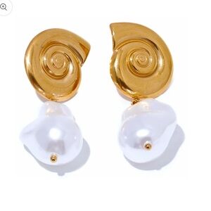 Gold and White Swirl Earrings